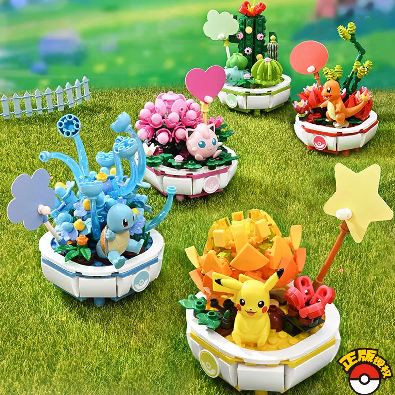 

NEW Pokemon Building Pokemon Potted flower Blocks Cartoon Picachu Animal Model Education Game Graphics Pokemon Toy Kids Birthday