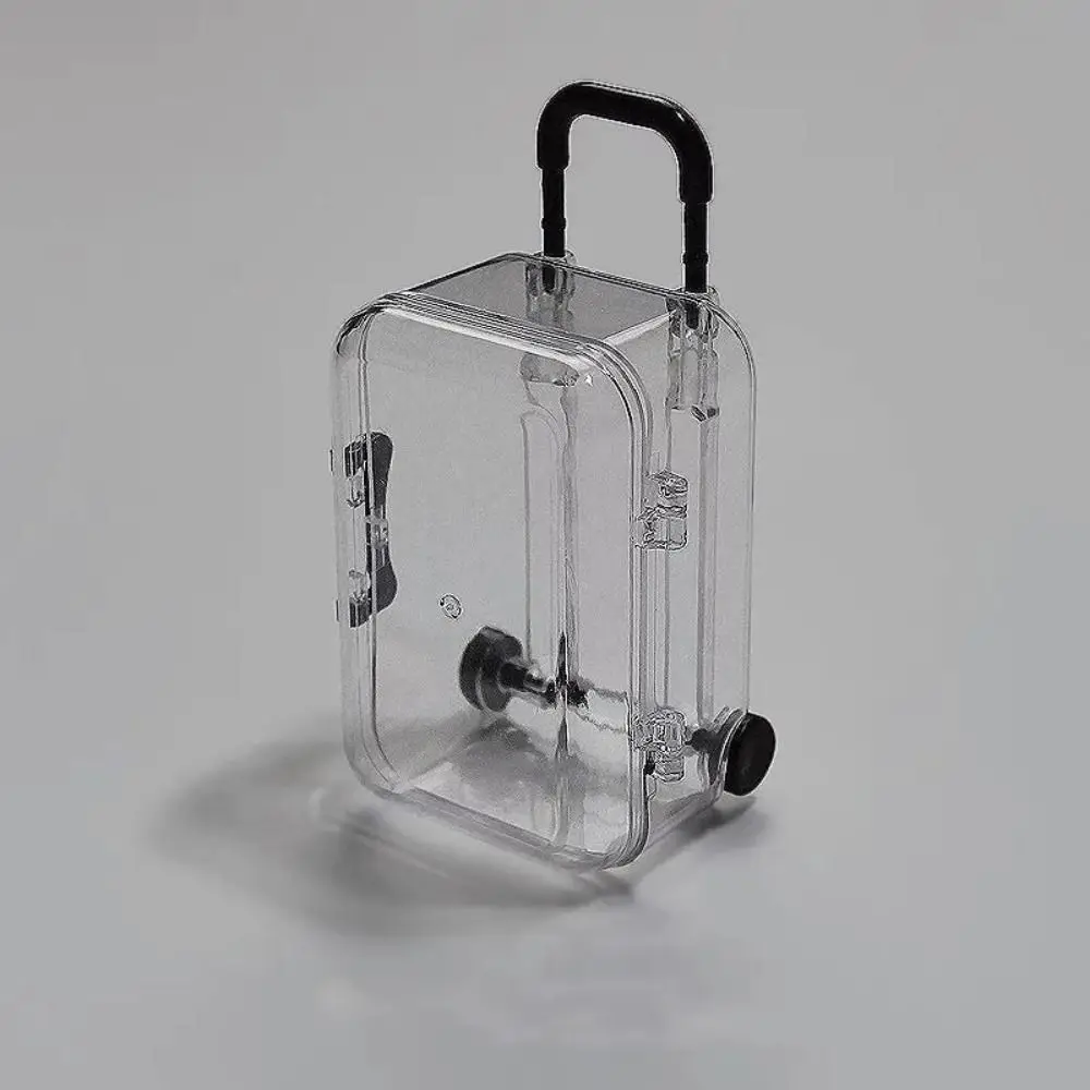 6pcs Trolley Case Suitcase Displays Box Telescoping Handle Transparent Mini Trolley Candy Box Cute Organize Boxes