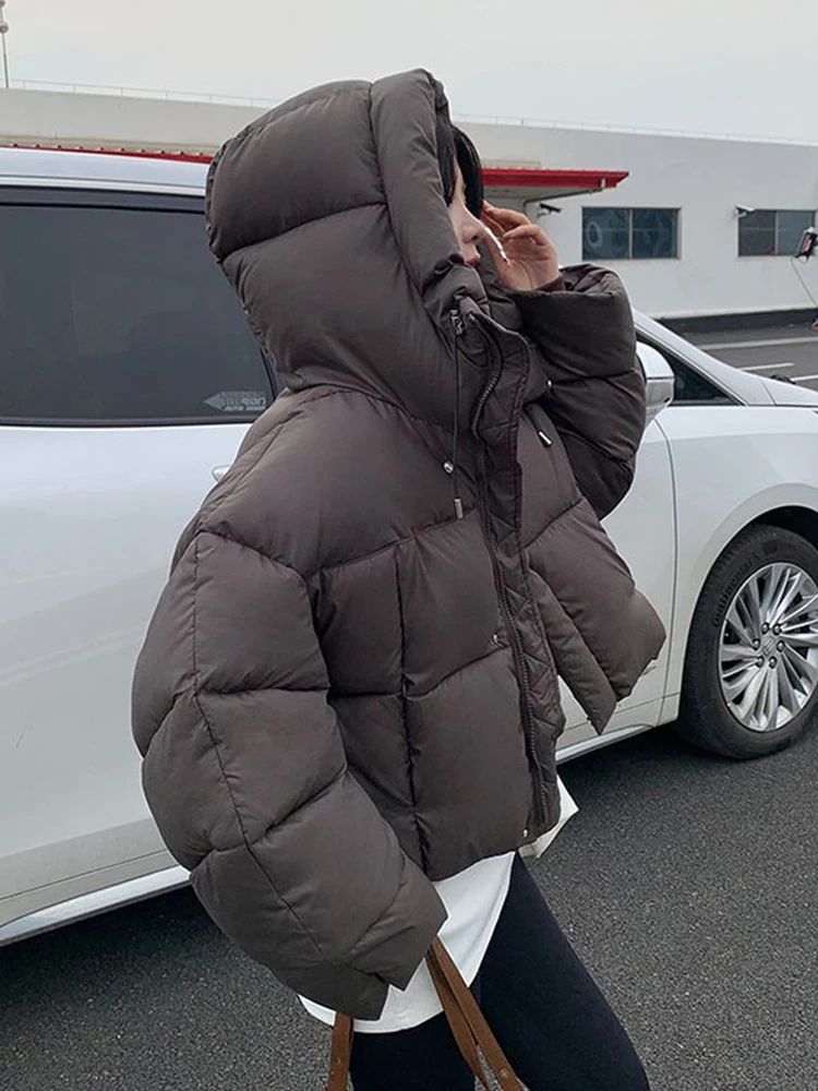 شتاء دافئ الوردي سترات المرأة فضفاضة طويلة الأكمام الحلو مقنعين سترة قطن الكورية موضة نمط Preppy الإناث لطيف منتفخ معطف #2