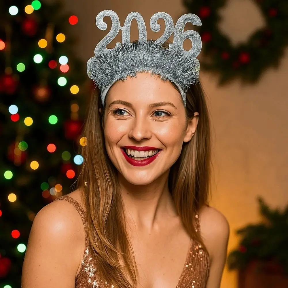 الترتر 2026 سنة جديدة سعيدة عقال لطيف الإبداعية السنة الجديدة الزخرفية غطاء الرأس أغطية الرأس الملونة عيد الميلاد رباط شعر