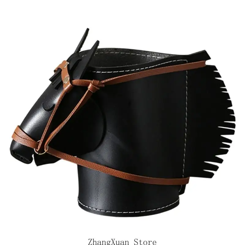 Horse Head Desk Catchall Aufbewahrungsbehälter in Lederoptik mit genähter Verzierung für Büroschreibtisch, Eingangstisch oder – Detail 5