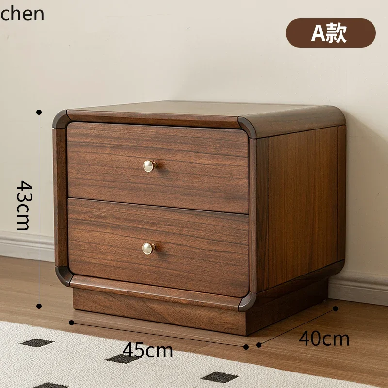 PYH Nordic Black Walnut Table Full Solid Wood Three-Drawer Storage Cabinet Simple Modern Bedside Cabinet