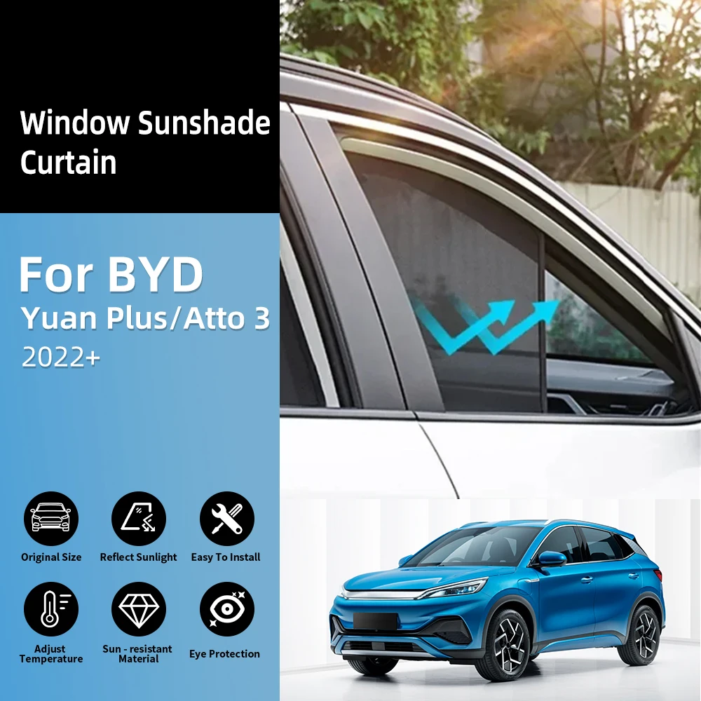 

For BYD Atto 3 2022 2023 2024 2025 Car Side Window Sun Shade Curtain Summer Sun Protection Sunshade UV Magnetic Privacy Curtains