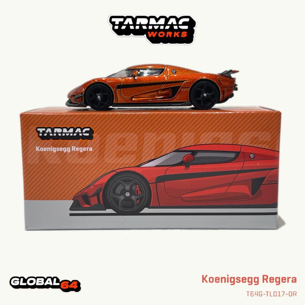 

In Stock Tarmac Works T64G-TL017-OR 1:64 Koenigsegg Regera Orange Metallic Black Stripes Diecast Car Model Collection Toys