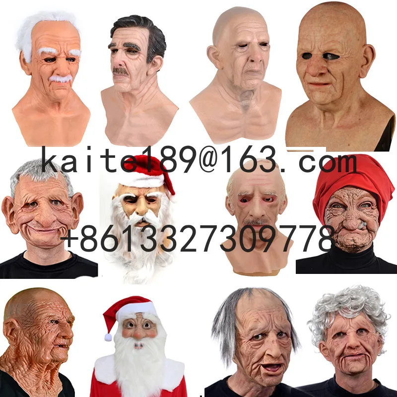 

Halloween christmas smoking granny mask white beard santa cover bald old man mask
