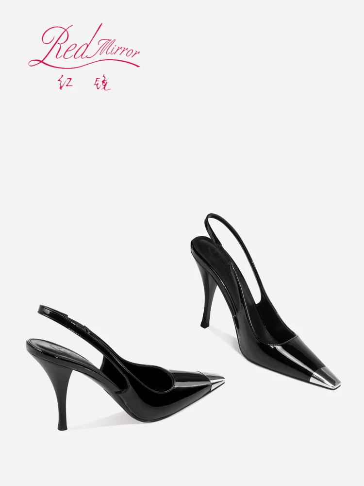 2025 جديد بارك كايينغ نفس الكعب العالي الأسود براءات الاختراع والجلود رقيقة كعب معدني مربع رئيس حذاء فردي حقيبة رئيس الصنادل النساء