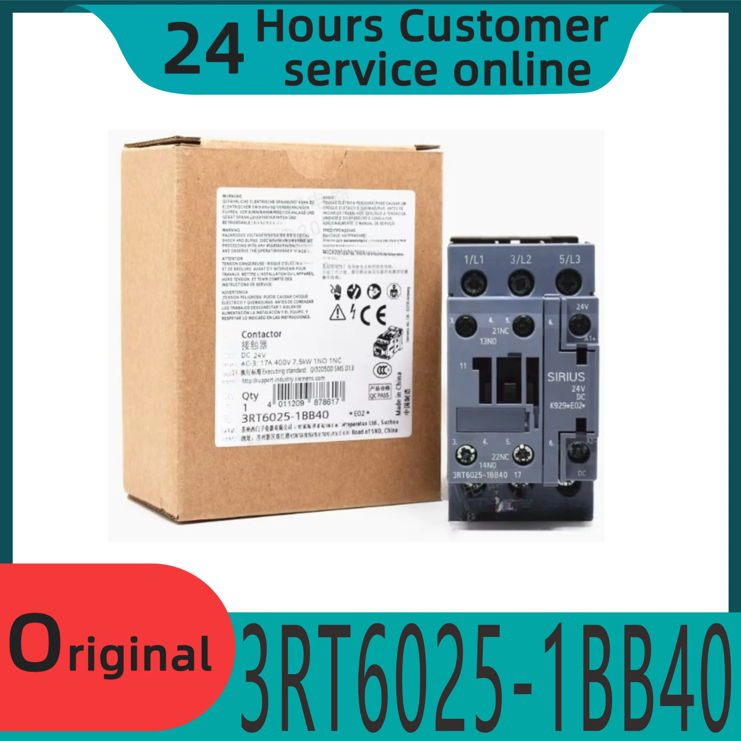

New original 3RT6025-1BB40 DC contactor 3RT60251BB40 DC24V 17A