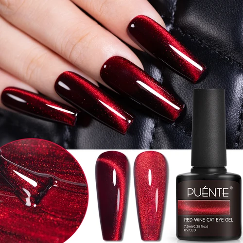 Imagen 1 del producto PUENTE 7,5 ML vino rojo gato Gel magnético esmalte de uñas súper brillante rubí rojo ojo de gato Gel Soak Off UV barniz semipermanente para decoración de uñas