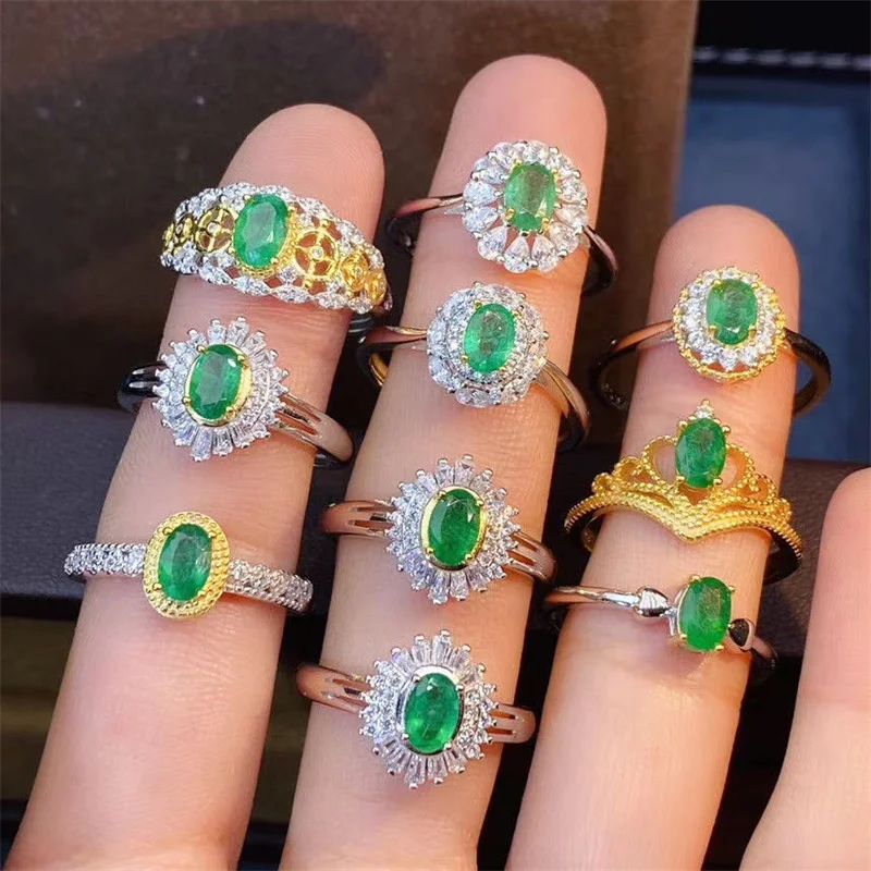

Natural Colombian Emerald Ring Fashion Pure 925 Silver Gemstone Ring Vintage with Certificate