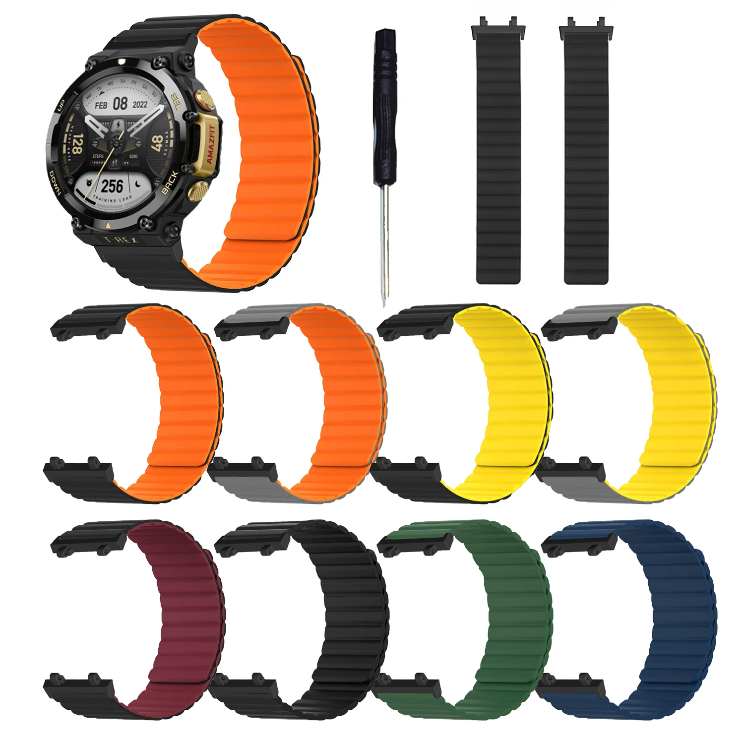 Magnetic Silicone Straps For Huami Amazfit T-REX 2 3 Smart Watchband Bracelet For Xiaomi Amazfit T Rex Pro 2/T-Rex Wrist Correa