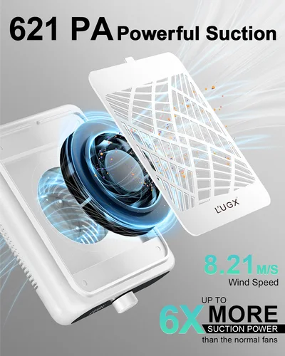 Imagen 2 del producto Removedor de polvo de uñas sin escobillas de turbina, aspirador de uñas de 48W de succión fuerte para manicura con filtro extraíble, velocidad ajustable