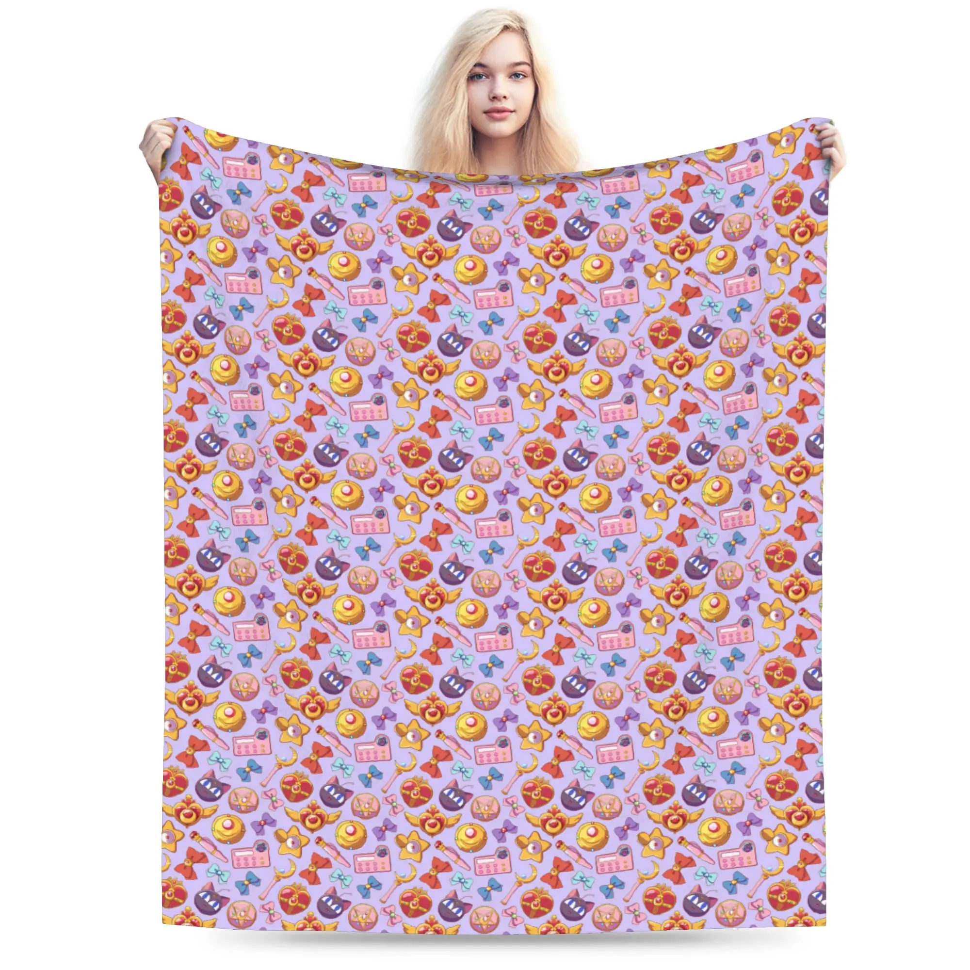 Sailors Anime Moons Blanket 3D Print Soft Flannel Fleece Warm Usagi Tsukino Luna Throw Blankets for Car Bedroom Sofa Quilt