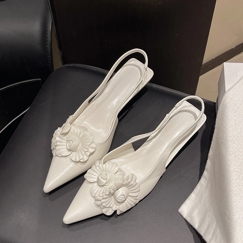 باوتو الظهر الصنادل الخنجر فارغة الصيف أشار تو زهرة حزام واحد عدم الانزلاق الكعب العالي