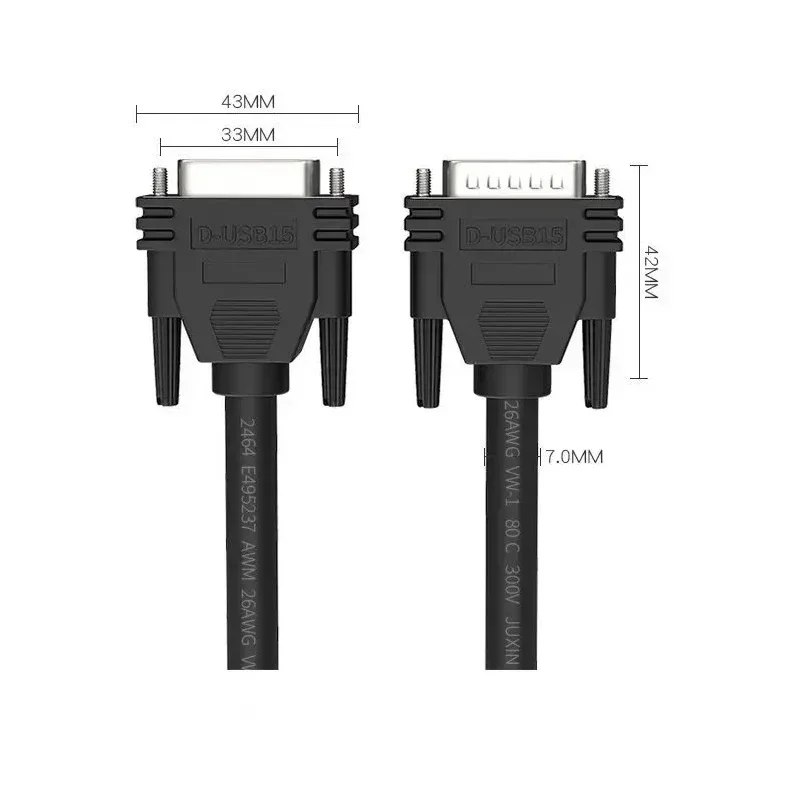 15Pin Custom Industrial Grade Cable Pure Copper Male to Female DB15 Parallel Serial Extension Cable 2 Rows Pinout 1m 5m 10m 30m