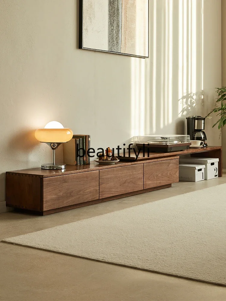 

A26 Black walnut telescopic TV cabinet 2025 new floor TV cabinet legless living room locker