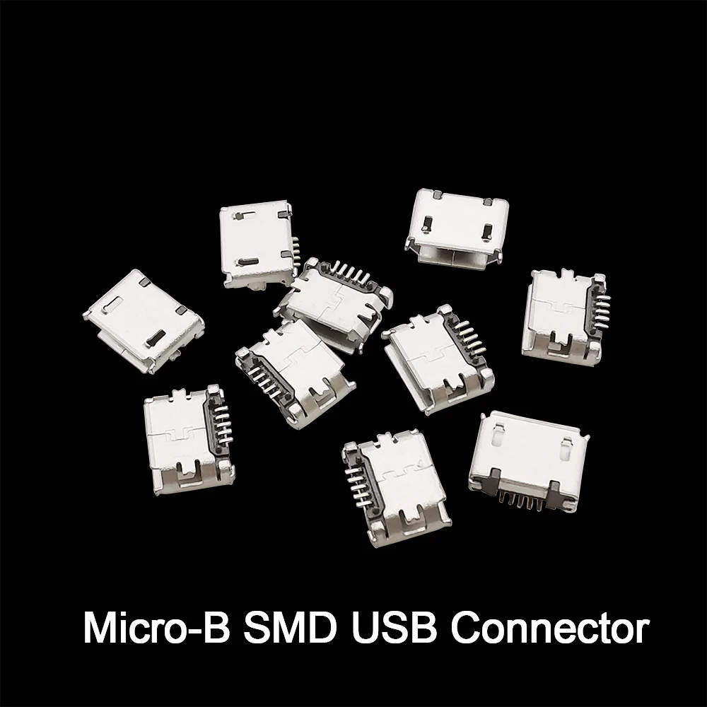 10Pcs Micro-B SMD Micro USB Connector 5 Pin Type B Female Port Jack Tail Socket Plug With Side For Android phone data connector