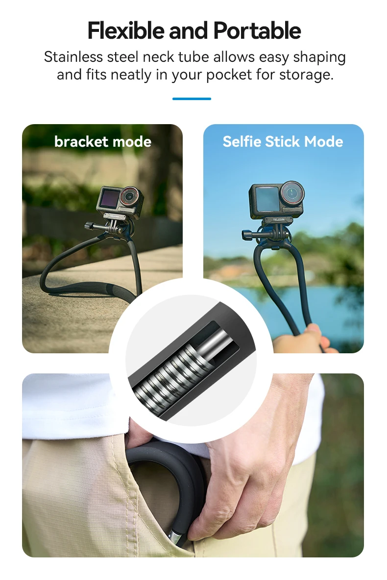 TELESIN Telefon-Action-Kamera, 2-in-1-Halshalterung für GoPro Insta360 DJI OSMO Action, universelle Action-Kamera, Telefonzubehör – Detail 8