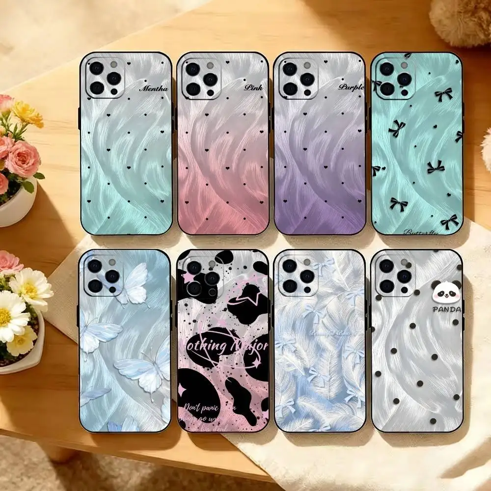 Feather yarn print Phone Case For iPhone 17,16,15,14,13,12,11 Plus,Pro Max,XS,Soft Silicone Black Cover