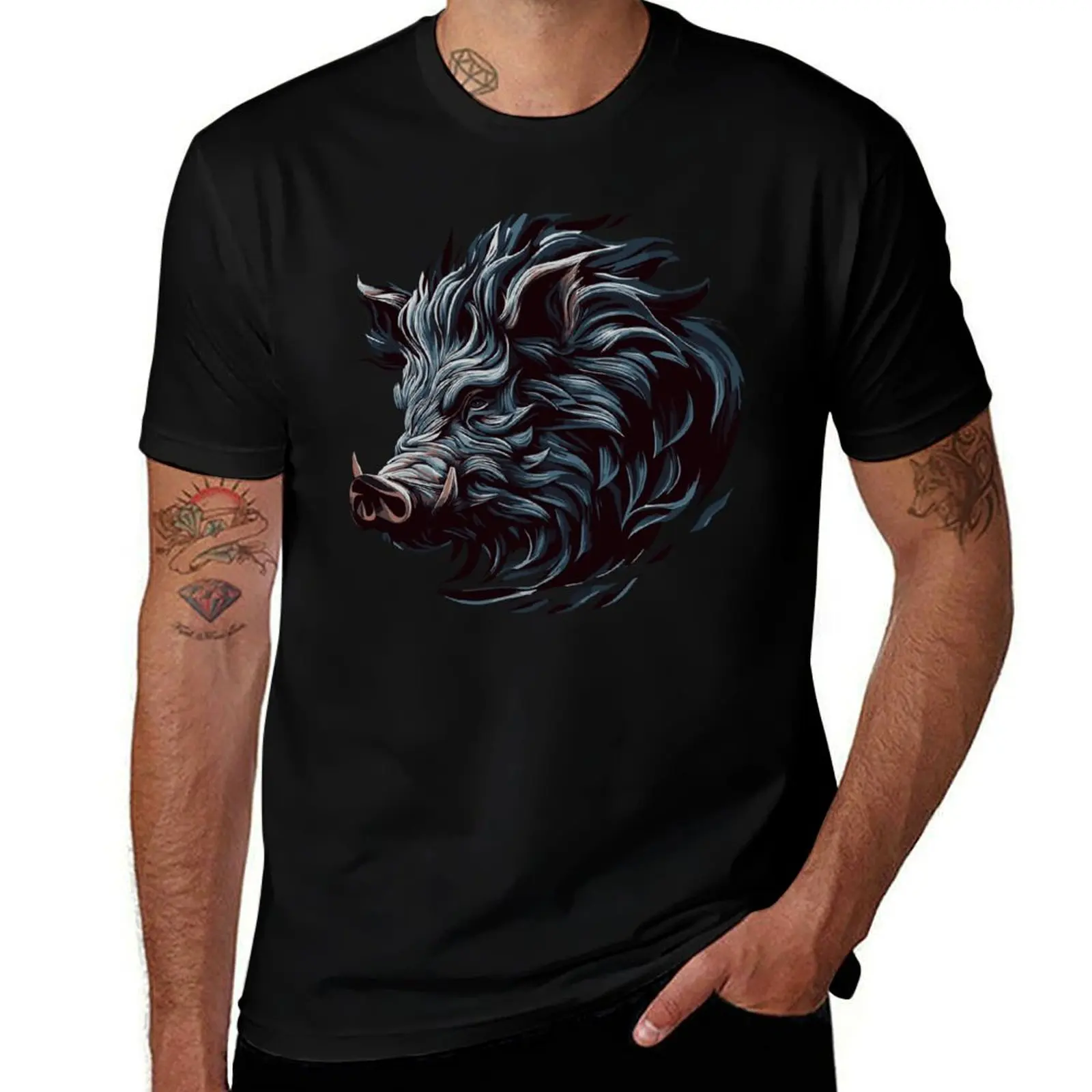 Wild Animal - boar T-Shirt Vintage Print Crew Neck Tee T-Shirt
