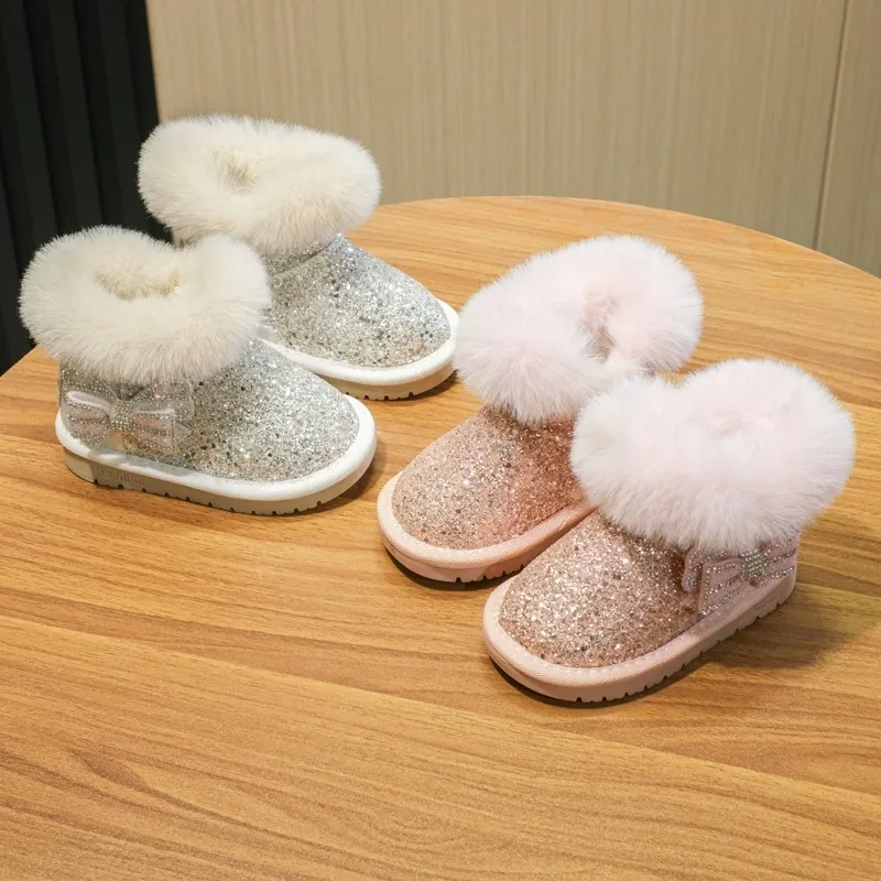 2026 Winter Kids Fashion snow boots thick Child Genuine Leather warm plush soft bottom baby girls boots winter ski boot for baby