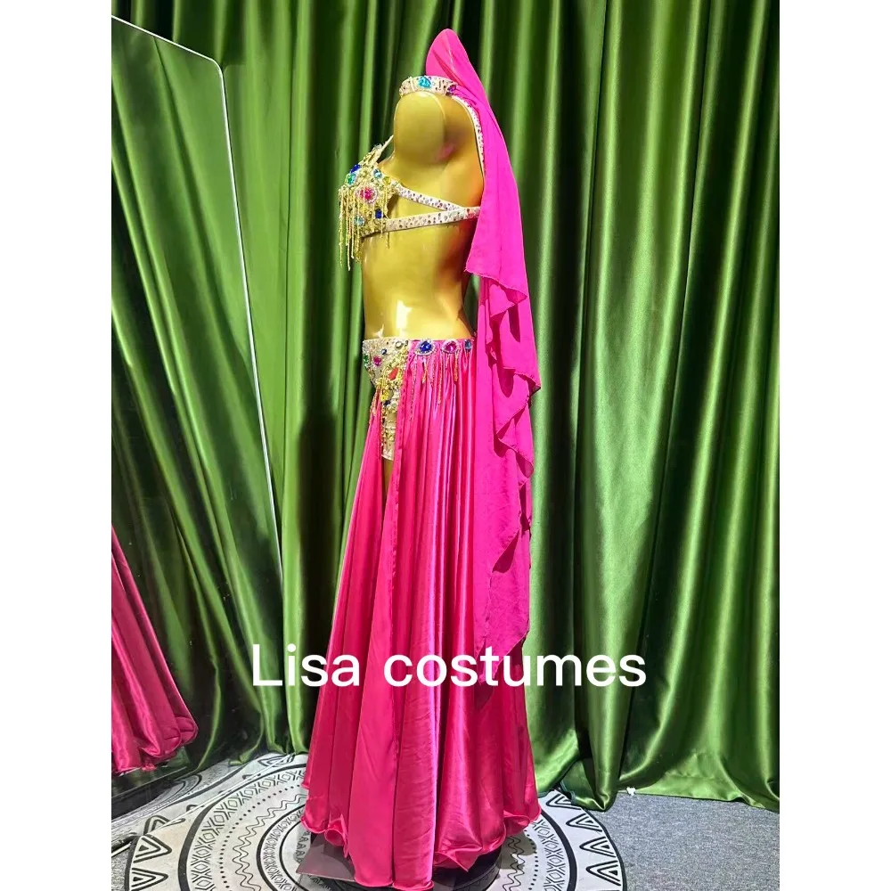 Customized Eastern Bellydance Dress Indian Clothes Women Belly Dancing Bra and Skirt Set Oriental Dance Costume Group Stage Wear