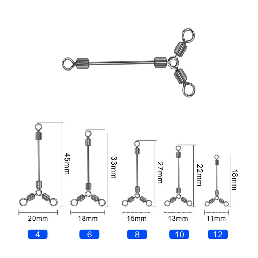 10 unids/lote de conectores largos de 3 vías, rodamiento de bolas, giratorio, accesorios para anzuelos de pesca de mar