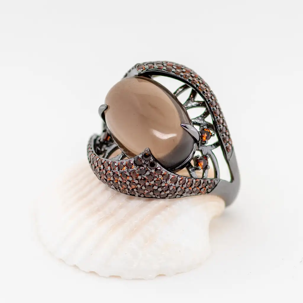 GEM\'S BALLET Natural Smoky Quartz Gemstone Cocktail Ring 925 Sterling Sliver Vintage Gothic Rings For Women Gift Party Jewelry