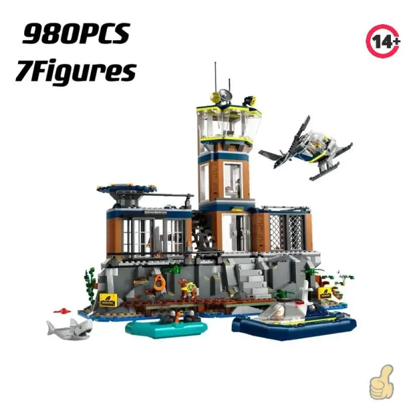

Compatible With Legoed Sets City Series police Station sea prison Island building set helicopter boat shark brick Adult's gift