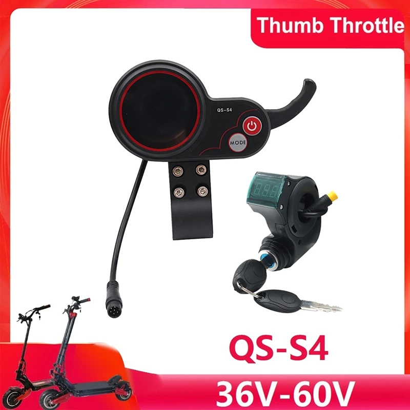 QS-S4 36V-60V Thumb Throttle LCD Display+3PIN Lgnition Lock Key For Zero 8 9 10 8X 10X Electric Scooter 6PIN Display