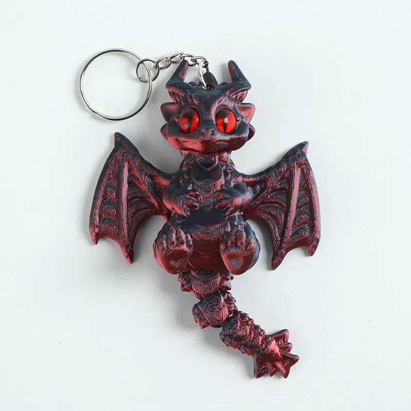 3D Printed Chameleon Keychain with Cute Flying Dragon Color Key Ring Bag Wallet Accessory for Desk Decor or Kids Birthday Gifts