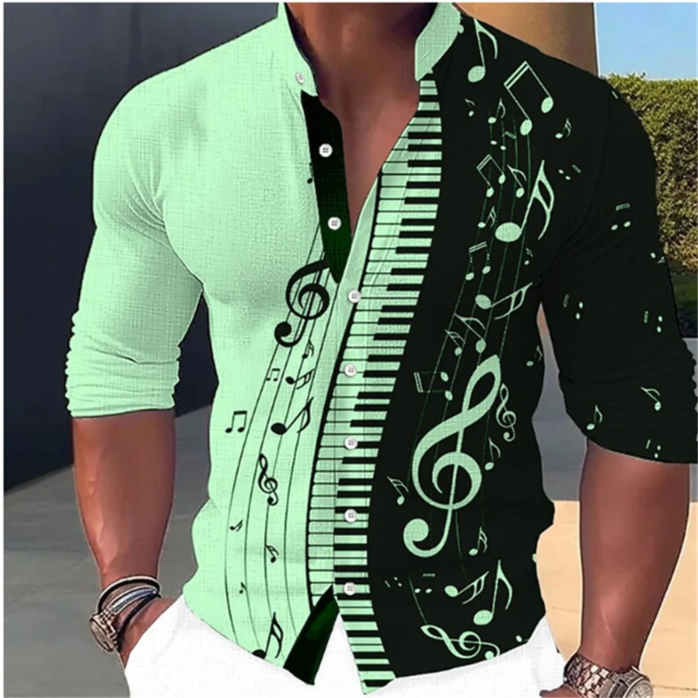 2024 Summer Fashion Luxury Social Men's Casual Print Long sleeved Shirt New Single breasted Flip Collar Shirt