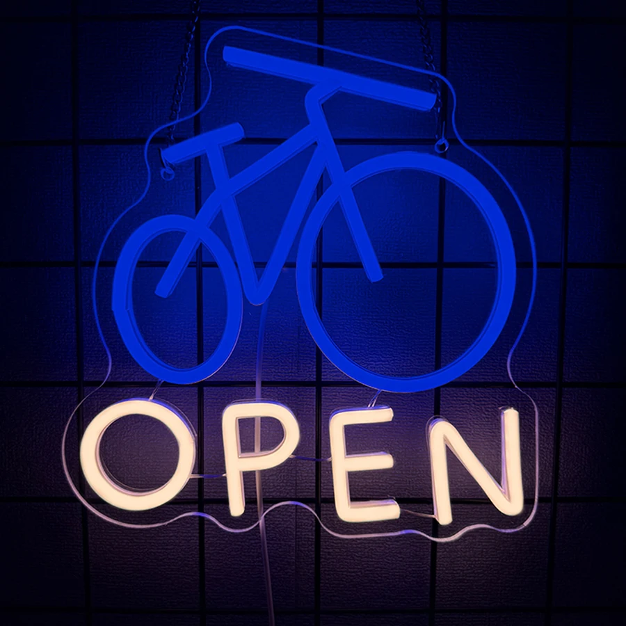 Bicycle Open Neon Sign For Wall Decor,Led Neon Light For Bike Repair Store,Garage,Workshop,Man Cave,Gift For For Cyclist Lovers