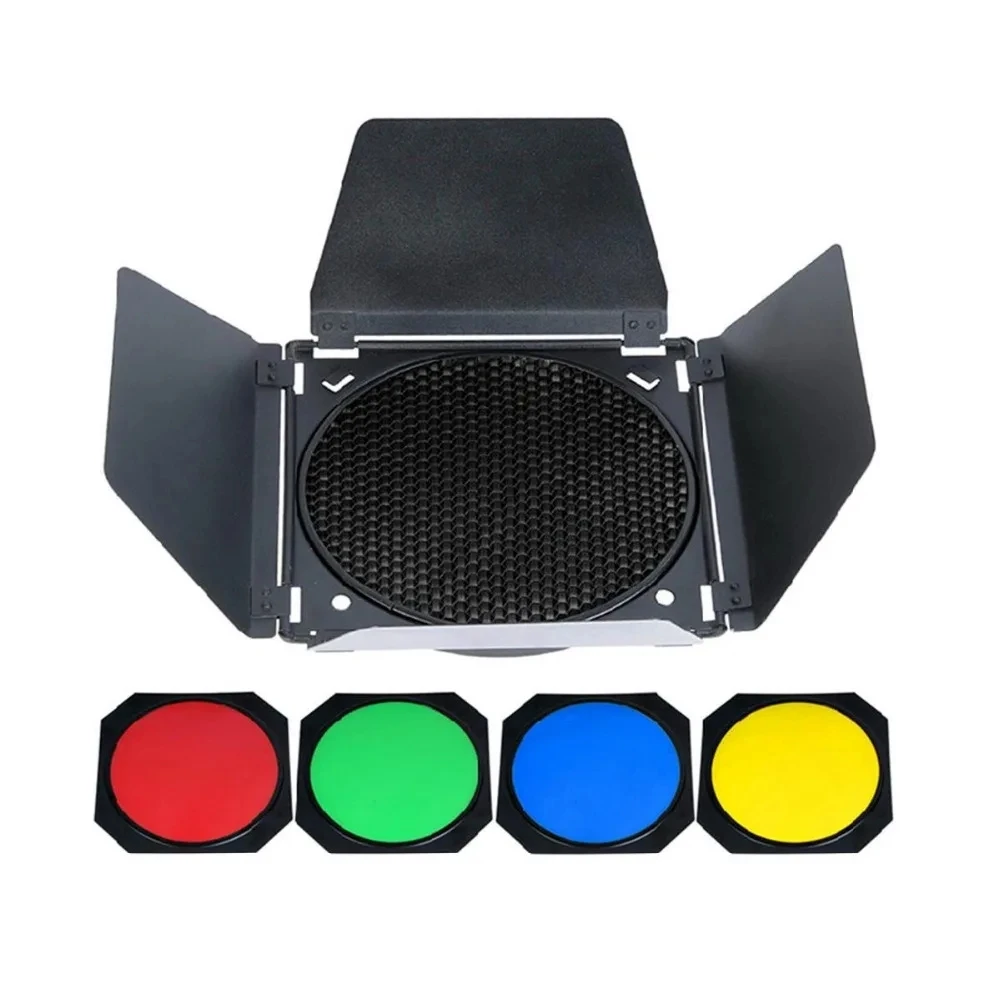 Pixel Barn Door Barndoor Honeycomb 4 Color Gel Filters For Bowen Mount Standard Reflector Photography Studio Flash Accessories