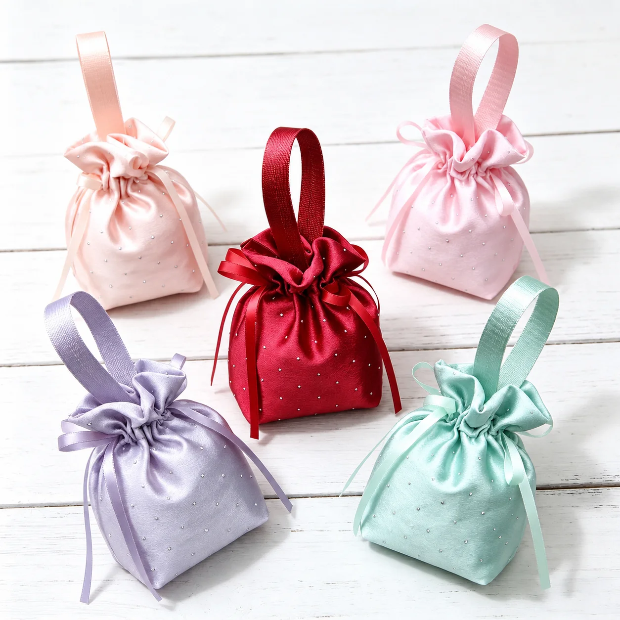 Drawstring Candy Bag Smooth Rhinestone Candy Bag Handheld Gift Bag Delicate For Wedding Birthday Party Party