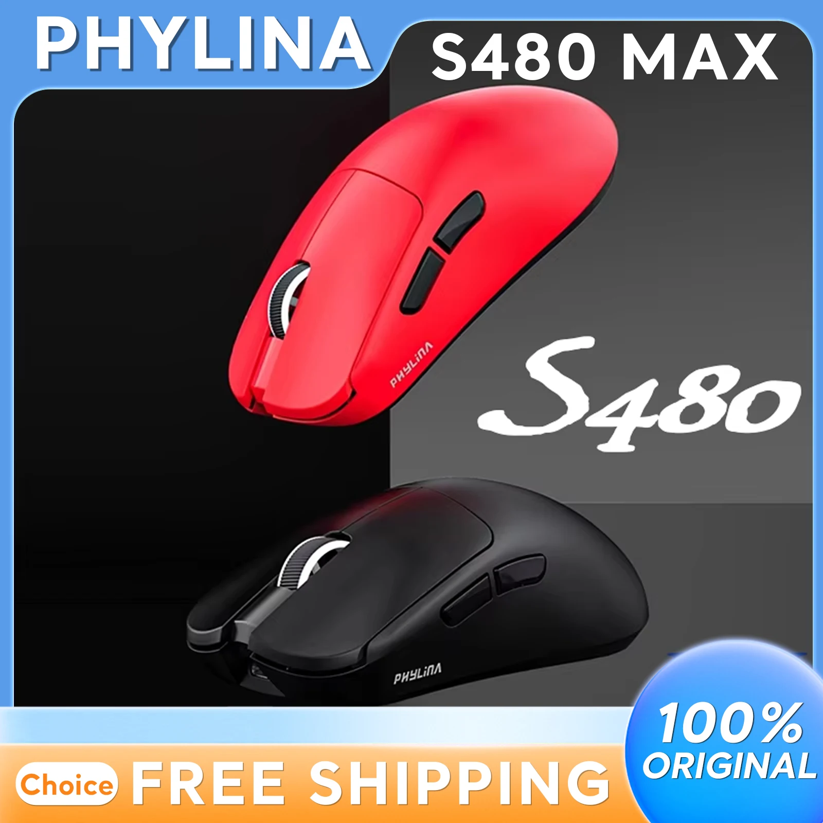 

PHYLINA S480 Max Wireless Gaming Mouse Lightweight 30000DPI Pixart3950 Nordic52840 E-Sport Core Sensor 0.4MS Ultra Low Latency