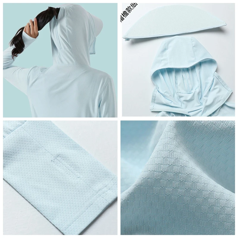 Summer Women Sun Protection Jacket Removable Brim Quick Dry Long Sleeve Anti-UV Female Hooded Hiking Jacket Beach Sweatshirt