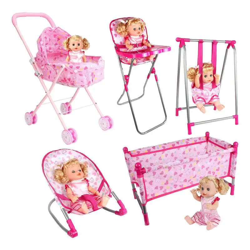 

Foldable Doll Stroller For Kids Play House Toys Baby Bed Doll Cart Furniture Toddlers Nursery Pretend Play Toys Doll Accessories