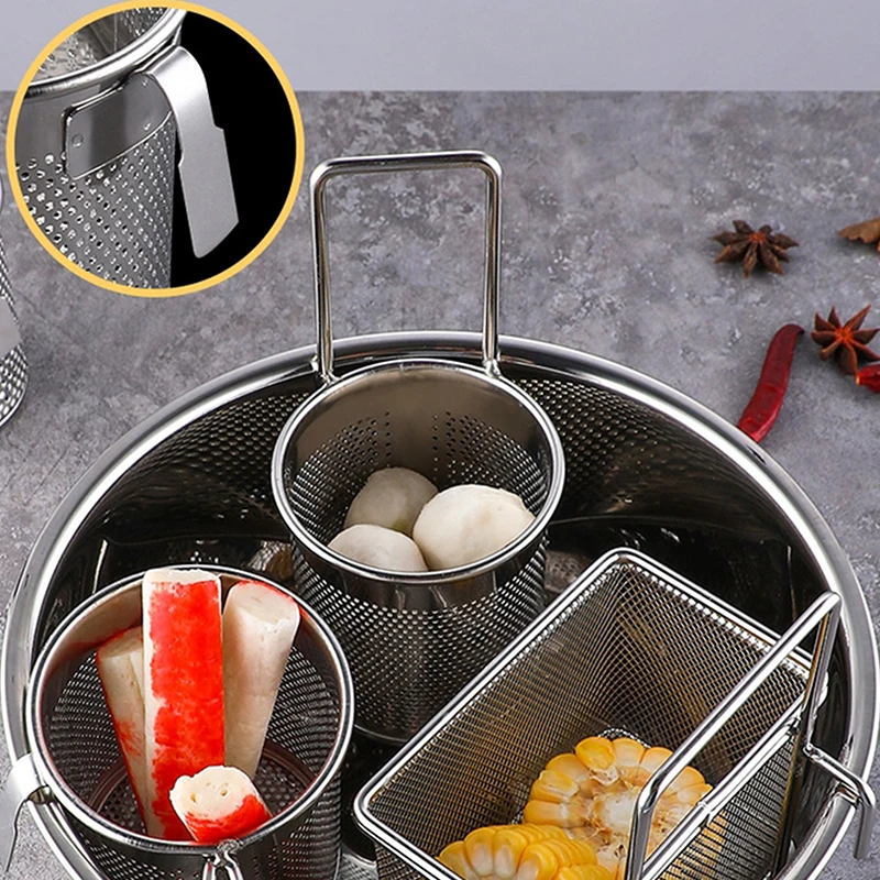 NEW 304 Stainless Steel Deep Frying Basket Silver Multi-functional Hangable Colander Oil Filter Mesh Sieve Hotpot Strainer Mesh