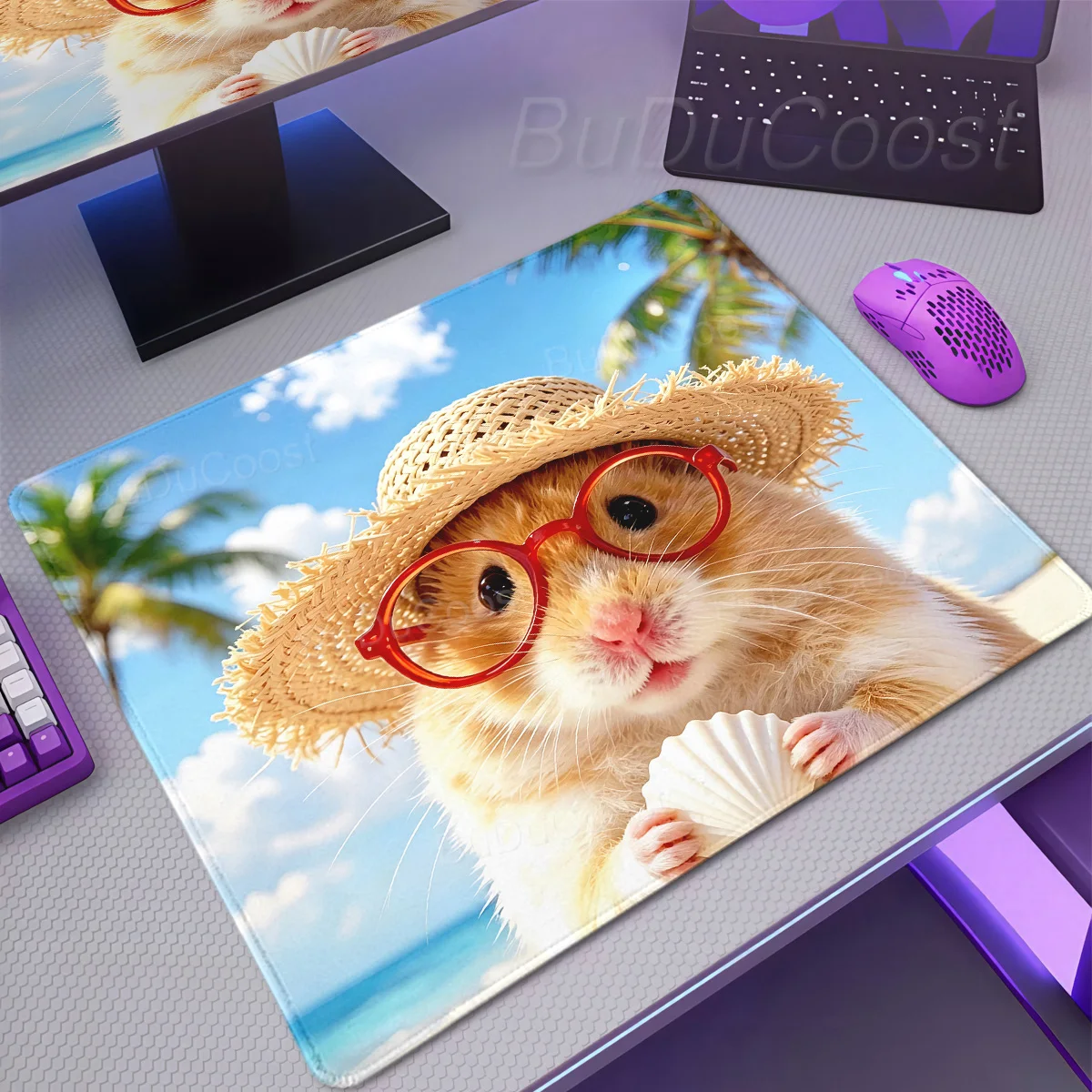 Kawaii Hamster Pink Hat Mouse Pad Small Gaming Laptops Mousepad Gamer Carpet Keyboard Mat Desk Protector Cute Animal Mause Pads
