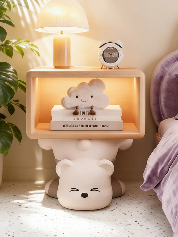 Home Decor Storage Rack Creative Bear Statue Nightstand Floor Decor Children's Room Bedside Table Cartoon Animal Sculpture Shelf