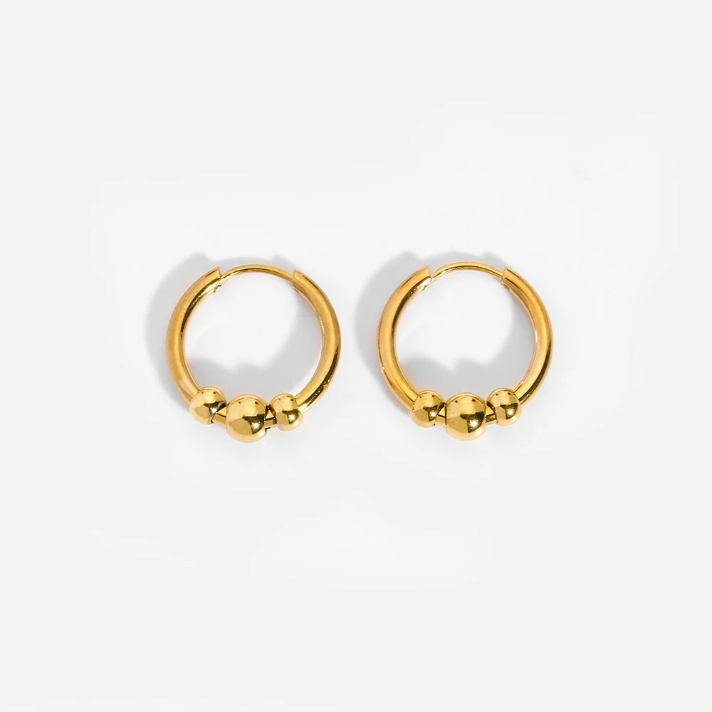 2022 Dual Use New Arrival Small Beads Hoop Earrings Gold Plated Stainless Steel Round Huggie Earrings Waterproof Jewelry Gift