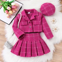 PatPat 3pcsToddler Girl's Solid Color Classic Grid Houndstooth Suit Dress Set with Hat Suitable for Summer Season