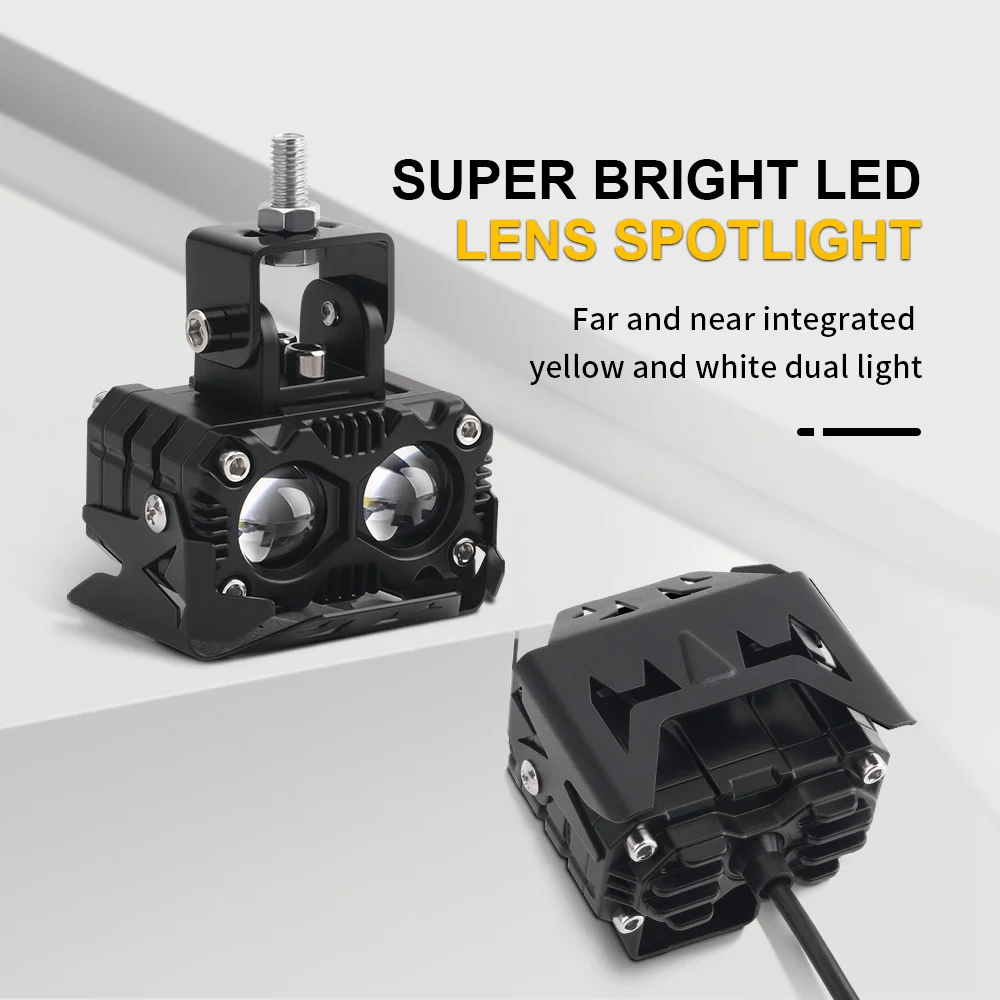 2PCS Motorcycle LED Headlight Auxiliary Spotlight Projector Lens High low Beam Dual Color Driving Fog Light For Car Trucks SUV