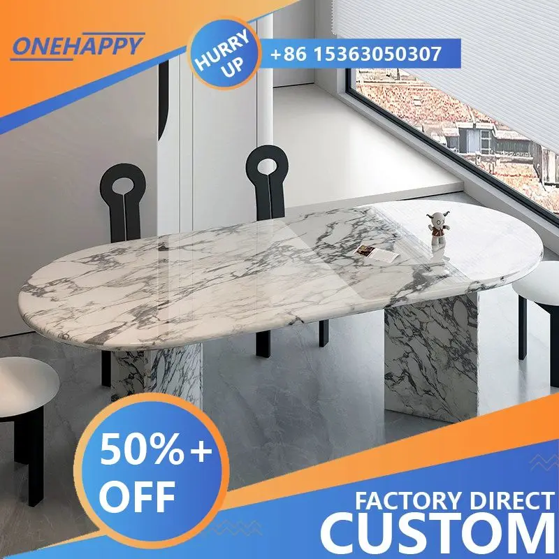

Any Size Custom Italian Luxury Oval White Marble Dining Table Thick Resin Coat Support Moisture Modern Villa Home Living Furns