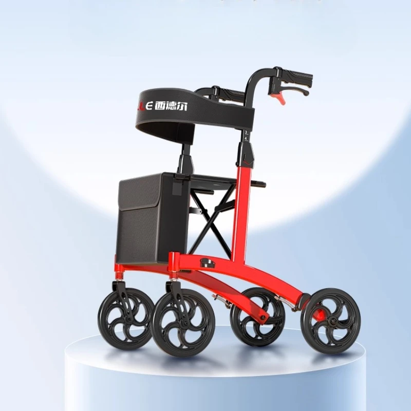 Elderly People Rehabilitation Walking Assist Rollator Walkers Aluminum Alloy Folding Pulley Training Mobility Aids for Disabled