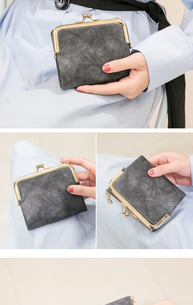 Miyin Damen Geldbörse kleine RFID Damen kompakte Bifold Leder Vintage Geldbörse mit Reiß verschluss und Kuss schloss – Detail 7