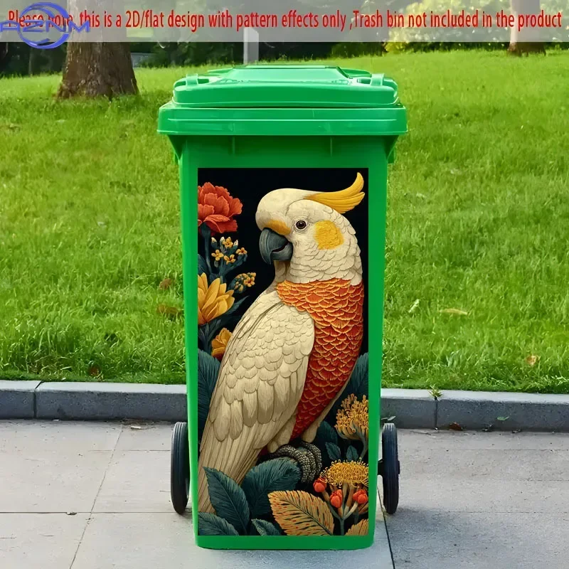 2D 1PC1pc  Flat Trash Can Sticker, Colorful Parrot Design Decal, Creative Garbage Bin Sticker for Outdoor Use and Wall/Kitchen
