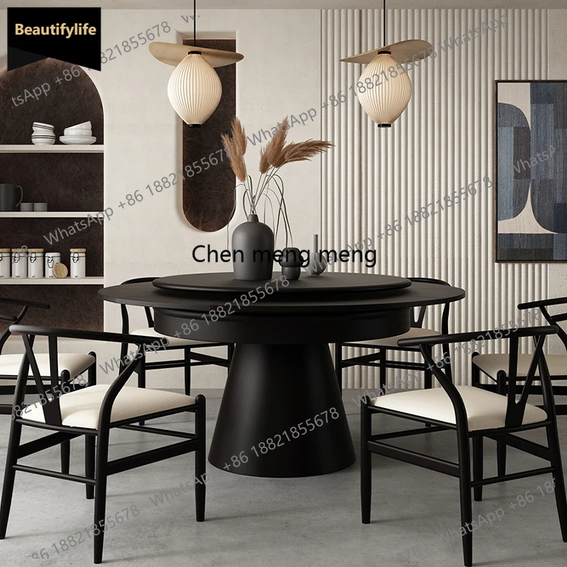 

A139 Deformation dining table retro style small apartment solid wood dining table rotating and retractable household round tabl