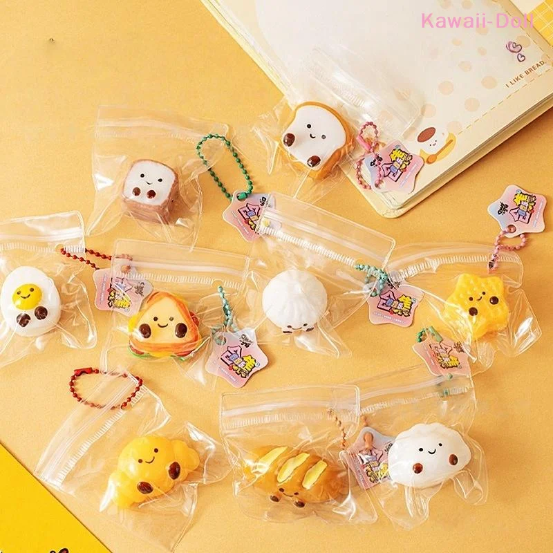 [DO]5Pcs Bread Dumping Food Stress Relief Squeeze Toys Mini Mochi Toys Sensory Pinch Fun Party Favor Gift Keychain Pendant[DO]