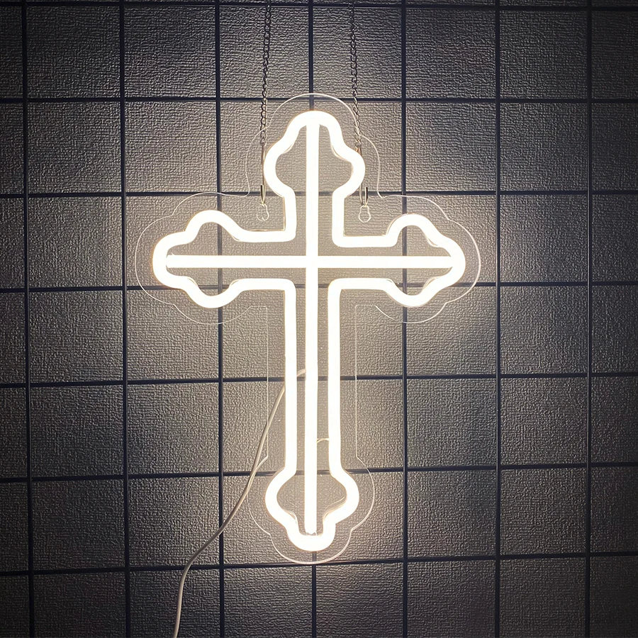 لافتة نيون متقاطعة، ديكور منزلي منحوت ثلاثي الأبعاد، غرفة النوم، الكنيسة، الزفاف، الأنشطة الدينية، مصباح حائط فني لعيد الفصح، هدية مسيحية.